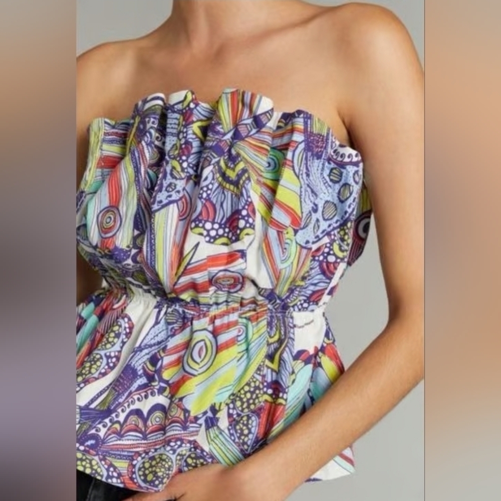 by Anthropolgie Diana Ruffled Tube Top Colorful Funky Fun Size Medium